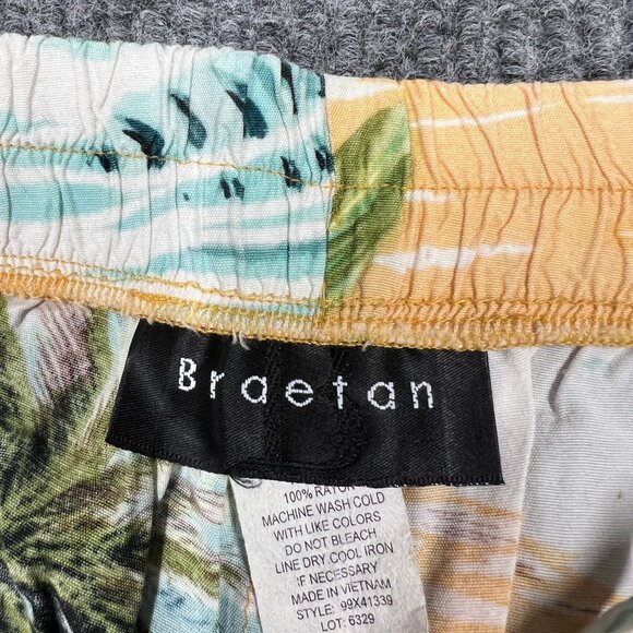 Braeton Womens XL Wide Leg Beach Capri Pants Hawaiian Drawstring Palm Trees Surf - Picture 2 of 15